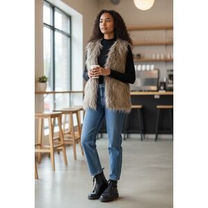 Pink Republic Feather Fringe Knit Vest Women's Medium Boho Festival Layering